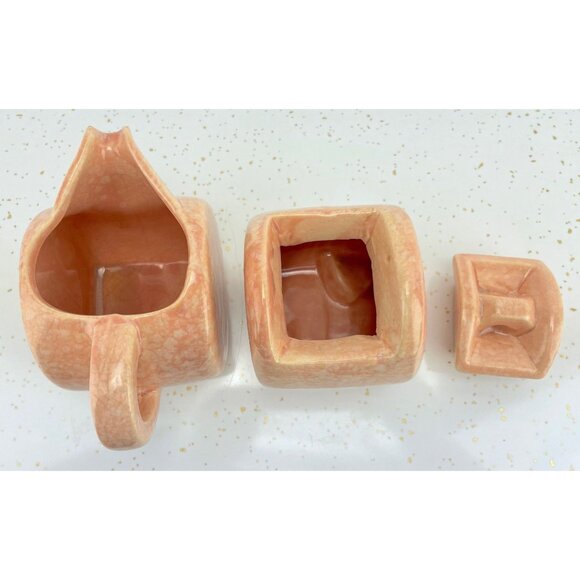 Vintage Art Deco sugar and creamer set, pink speckled ceramic - Picture 7 of 9